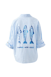 Miya Shirt - Blue Stripe Fish