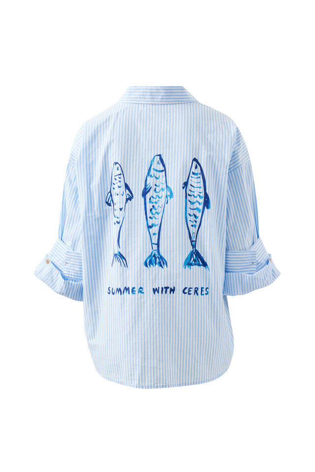 Miya Shirt - Blue Stripe Fish