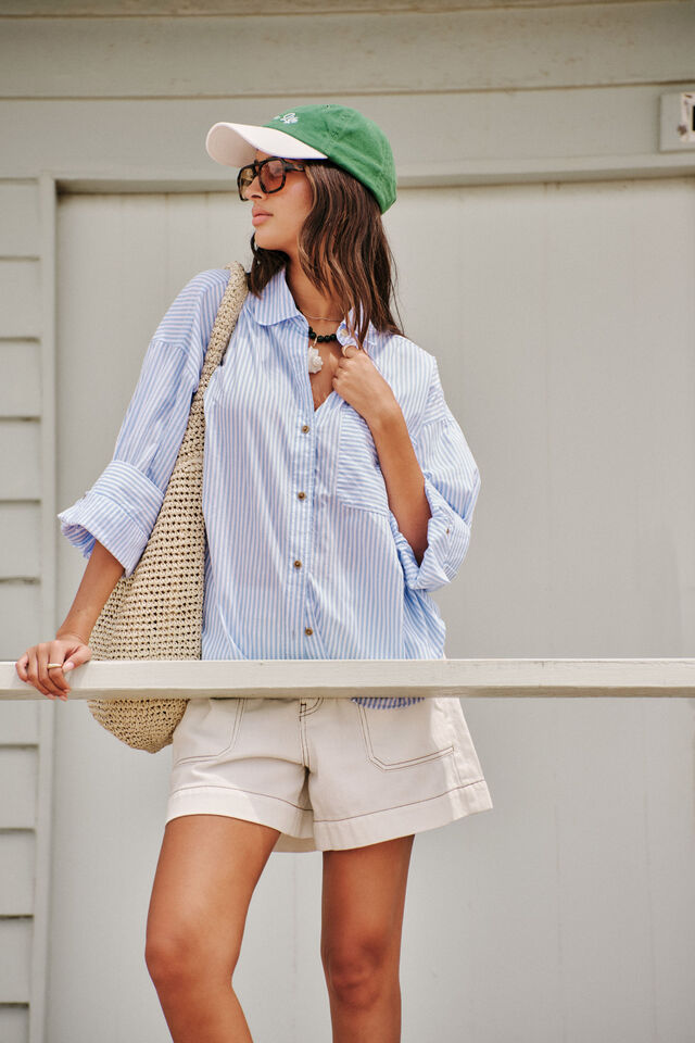 Miya Shirt - Blue Stripe Fish