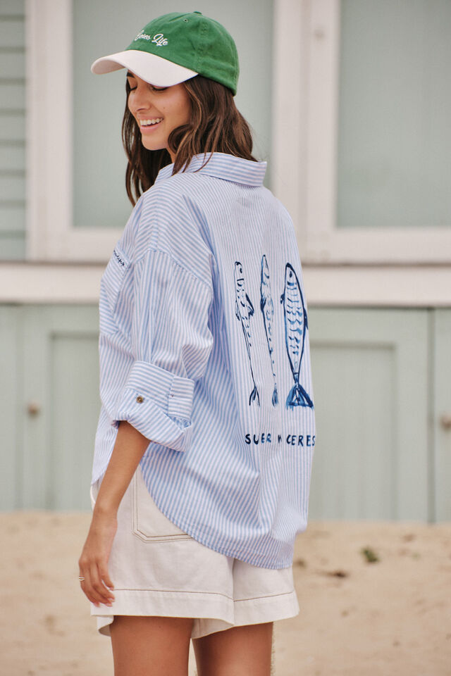 Miya Shirt - Blue Stripe Fish