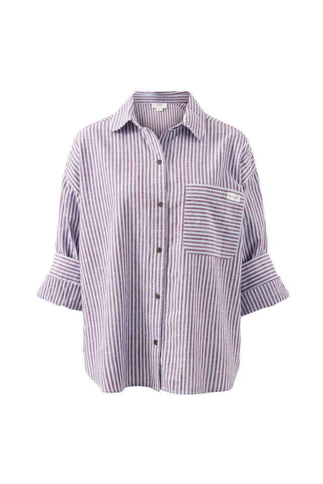 Miya Shirt - Wine Blue Small Stripe