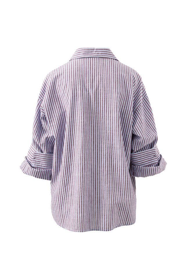 Miya Shirt - Wine Blue Small Stripe