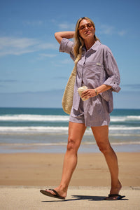 Miya Shirt - Wine Blue Small Stripe