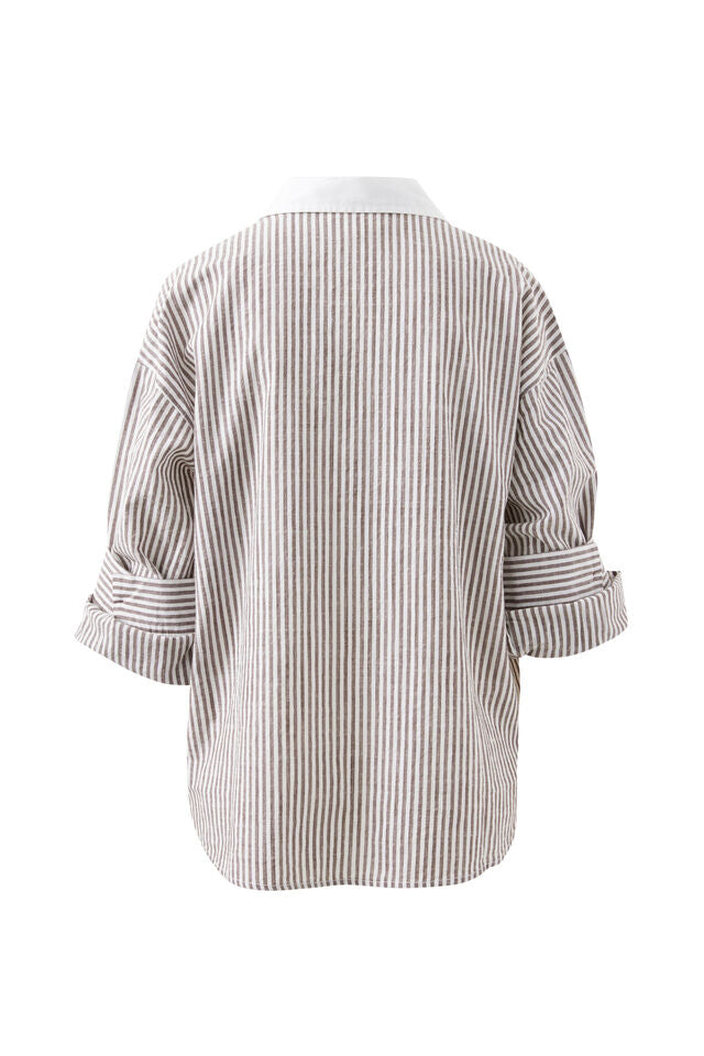 Miya Shirt - Brown White Small Stripe