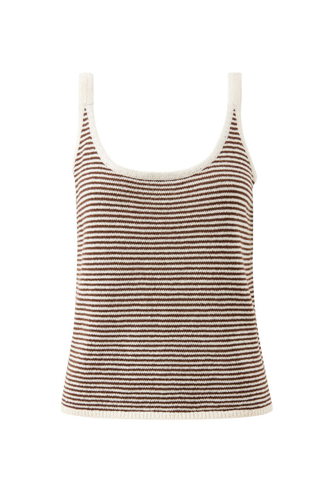 Fia Stripe Knit Tank - Chocolate Ecru Stripe