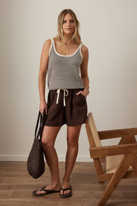 Fia Stripe Knit Tank - Chocolate Ecru Stripe