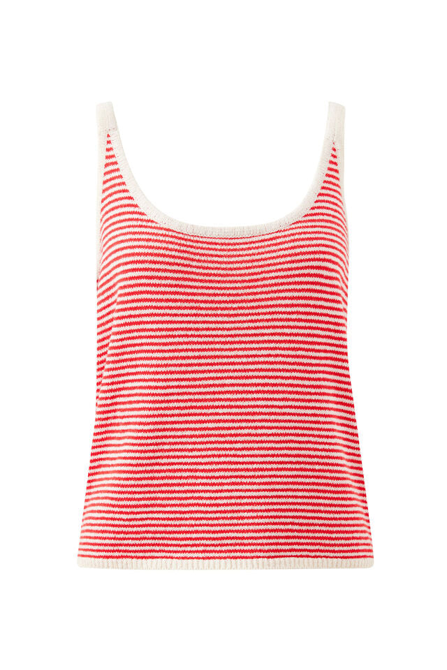 Fia Stripe Knit Tank - Fiery Red Ecru Stripe