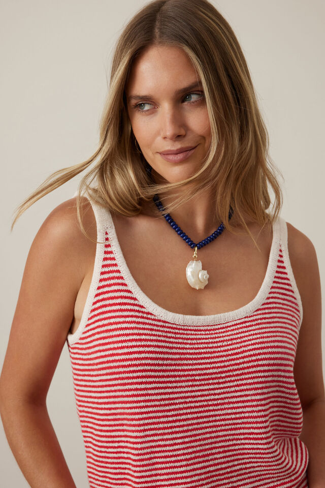 Fia Stripe Knit Tank - Fiery Red Ecru Stripe