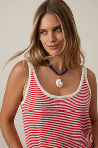 Fia Stripe Knit Tank - Fiery Red Ecru Stripe
