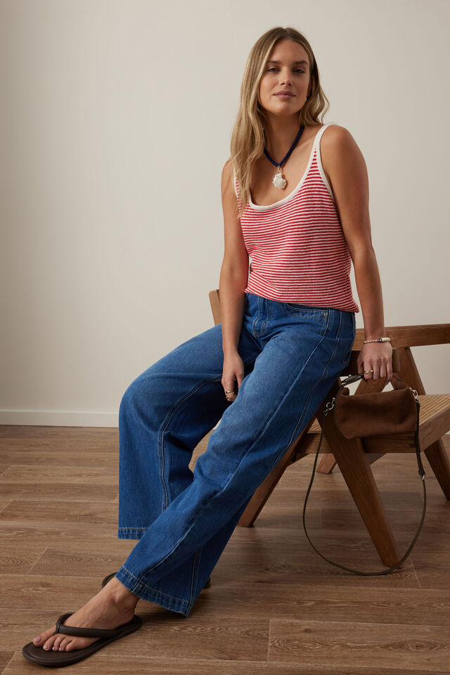 Fia Stripe Knit Tank - Fiery Red Ecru Stripe