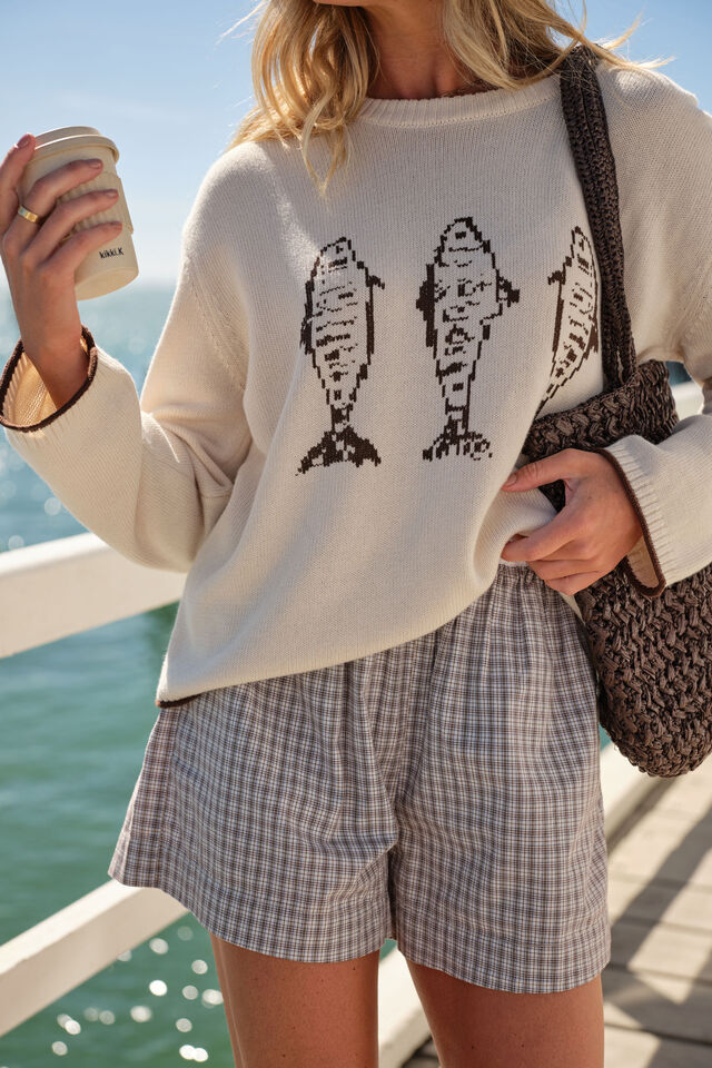 Mira Knitted Crew - Ecru Chocolate Sardine