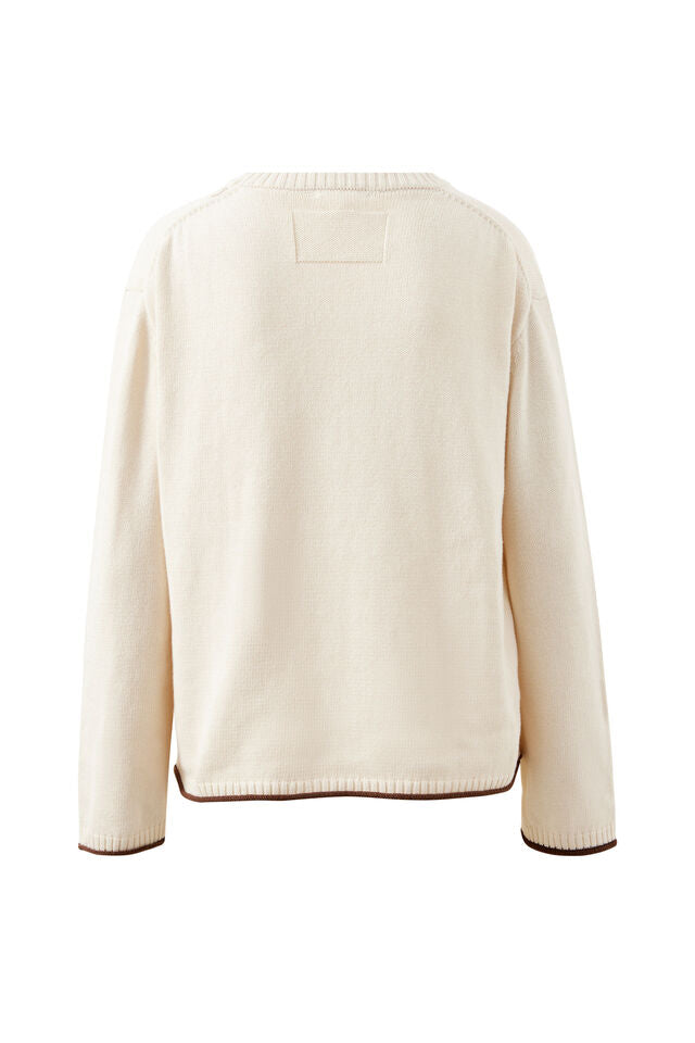 Mira Knitted Crew - Ecru Chocolate Sardine