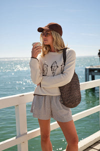 Mira Knitted Crew - Ecru Chocolate Sardine