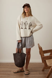 Mira Knitted Crew - Ecru Chocolate Sardine