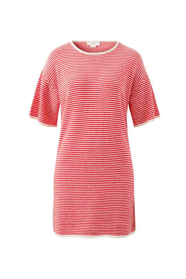 Fia Stripe Knit Mini Dress - Fiery Red Ecru Stripe
