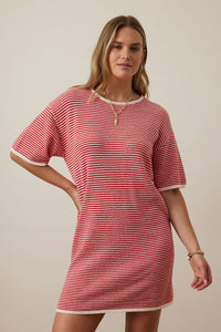 Fia Stripe Knit Mini Dress - Fiery Red Ecru Stripe