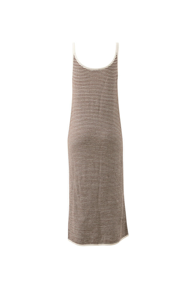 Fia Stripe Knit Midi Dress - Chocolate Ecru Stripe