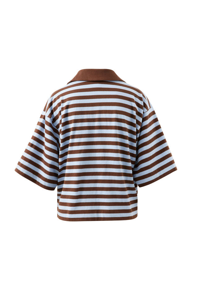 Arlie Short Sleeve Rugby - Choc/Chalk Stripe