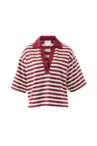 Arlie Short Sleeve Rugby - Burgundy/Milk Stripe