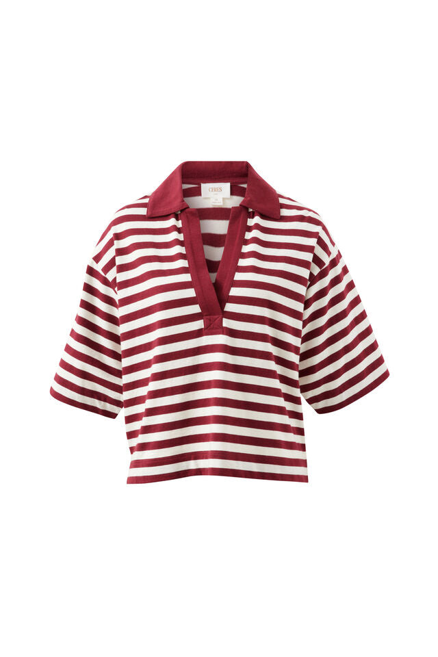 Arlie Short Sleeve Rugby - Burgundy/Milk Stripe