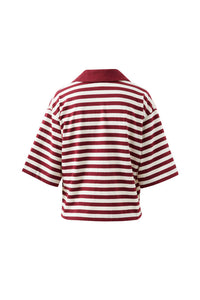 Arlie Short Sleeve Rugby - Burgundy/Milk Stripe