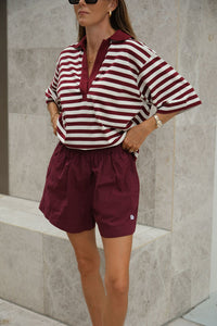 Arlie Short Sleeve Rugby - Burgundy/Milk Stripe