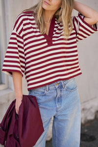 Arlie Short Sleeve Rugby - Burgundy/Milk Stripe