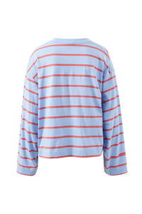 Beau Long Sleeve Slouchy Tee - China Blue/Vintage Red Double Stripe
