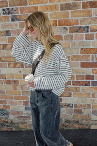 Beau Long Sleeve Slouchy Tee - Milk/Brunette Brown Stripe