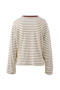 Beau Long Sleeve Slouchy Tee - Milk/Brunette Brown Stripe