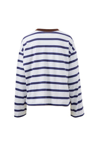 Beau Long Sleeve Slouchy Tee - White/Polo Choc Stripe