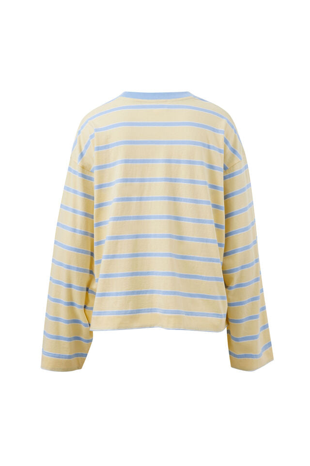 Beau Long Sleeve Slouchy Tee - Butter/China Blue Stripe