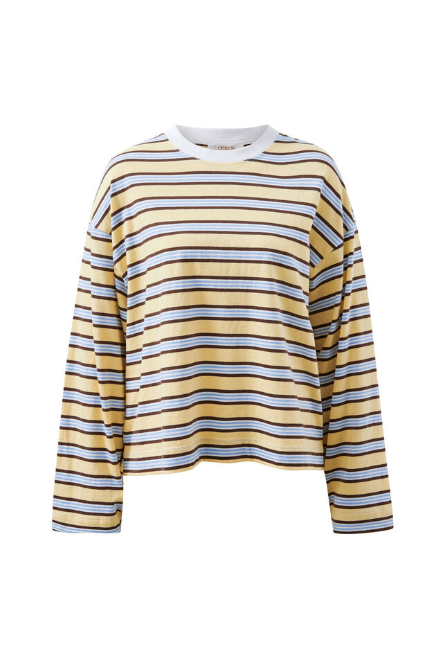 Beau Long Sleeve Slouchy Tee - New Butter Brunette Stripe