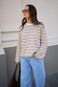 Beau Long Sleeve Slouchy Tee - New Butter Brunette Stripe