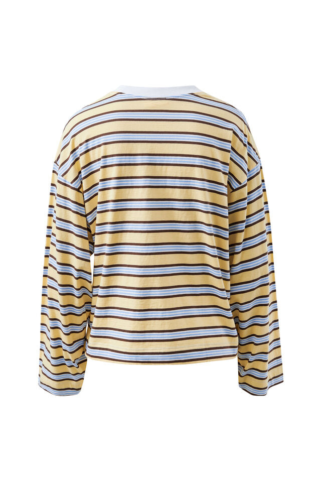 Beau Long Sleeve Slouchy Tee - New Butter Brunette Stripe