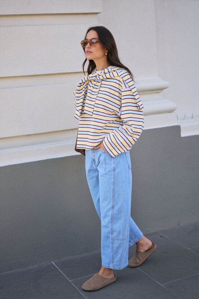 Beau Long Sleeve Slouchy Tee - New Butter Brunette Stripe