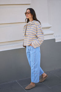Beau Long Sleeve Slouchy Tee - New Butter Brunette Stripe