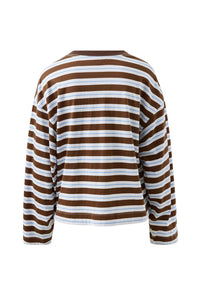 Beau Long Sleeve Slouchy Tee - Cocoa Sky Blue Stripe