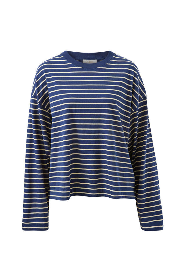 Beau Long Sleeve Slouchy Tee - Heritage Navy/Marshmallow Stripe