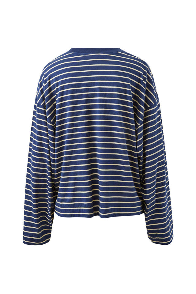 Beau Long Sleeve Slouchy Tee - Heritage Navy/Marshmallow Stripe