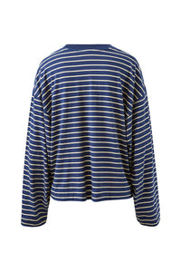 Beau Long Sleeve Slouchy Tee - Heritage Navy/Marshmallow Stripe