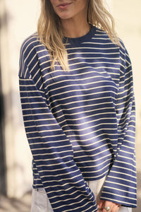 Beau Long Sleeve Slouchy Tee - Heritage Navy/Marshmallow Stripe