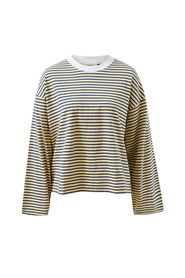 Beau Long Sleeve Slouchy Tee - Heritage Navy/Butter/Stone Stripe
