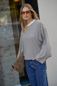 Beau Long Sleeve Slouchy Tee - Heritage Navy/Butter/Stone Stripe