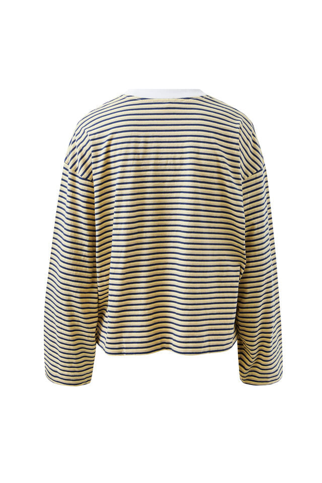 Beau Long Sleeve Slouchy Tee - Heritage Navy/Butter/Stone Stripe
