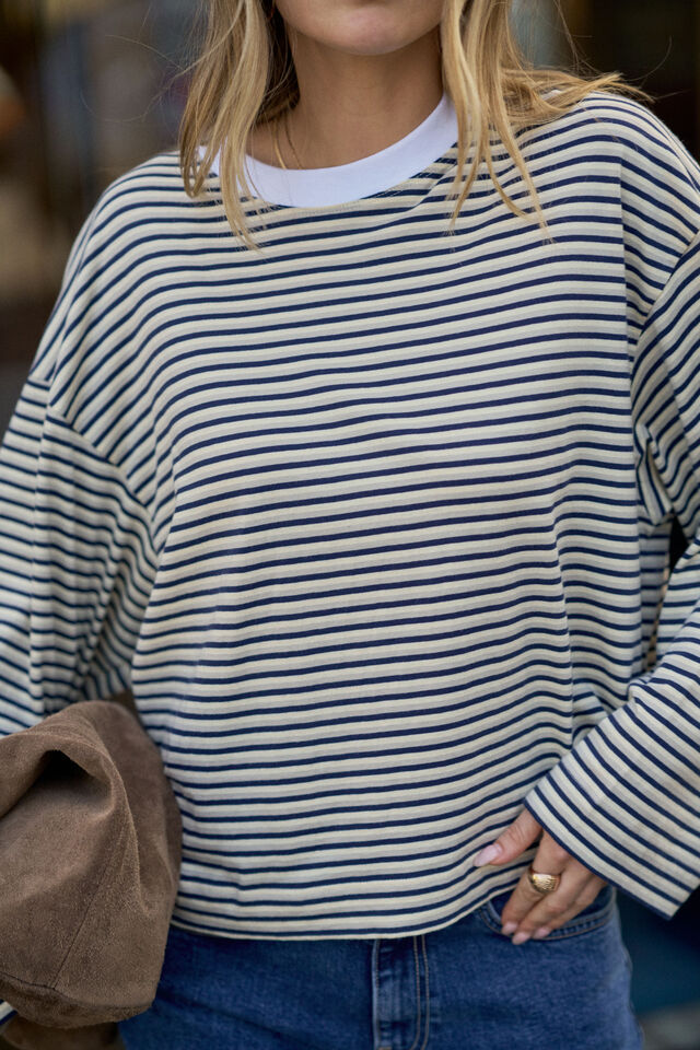 Beau Long Sleeve Slouchy Tee - Heritage Navy/Butter/Stone Stripe