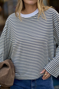 Beau Long Sleeve Slouchy Tee - Heritage Navy/Butter/Stone Stripe