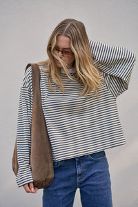 Beau Long Sleeve Slouchy Tee - Heritage Navy/Butter/Stone Stripe