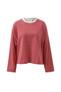 Beau Long Sleeve Slouchy Tee - Mulberry/Red/Stone Stripe
