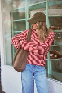 Beau Long Sleeve Slouchy Tee - Mulberry/Red/Stone Stripe